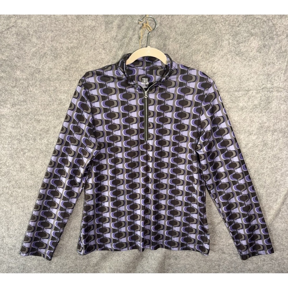 Tail Golf Shirt Womens Sz L Purple Gray Geometric 1/4 Zip UPF 50+